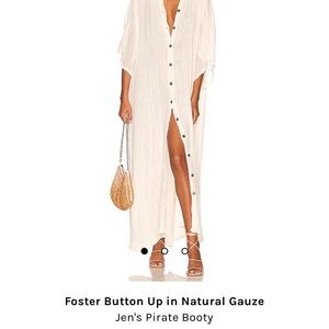 Jen's Pirate Booty Cream Button-Up Swim Cover-Up size L